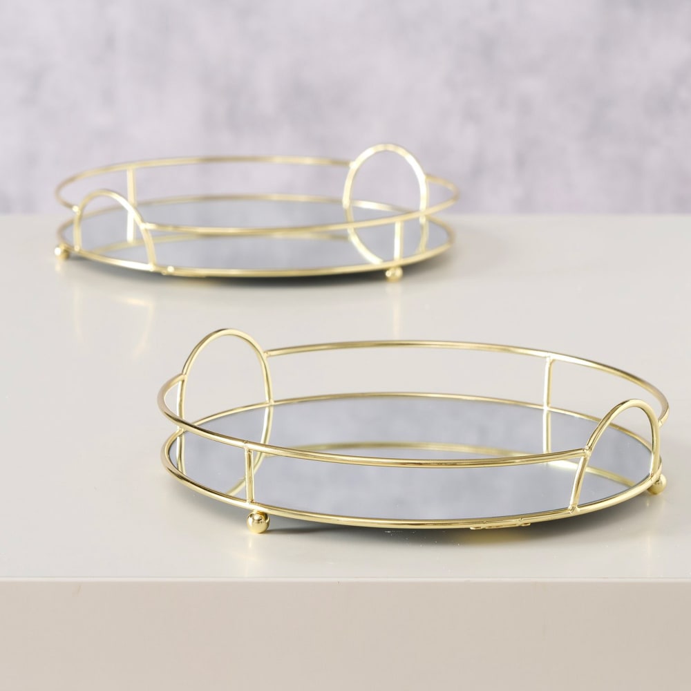 Set de 2 plateaux ronds en métal doré et miroirs - Maisons du Monde
