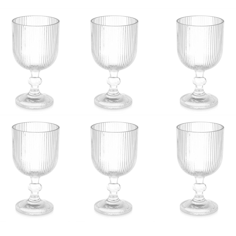 WADIGA Set composé de 6 verres à eau en verre transparent strié. Dimensions: Haut. 16.3cm x diam. 9cm Contenance: 37cl Couleur: Transparent Matière: