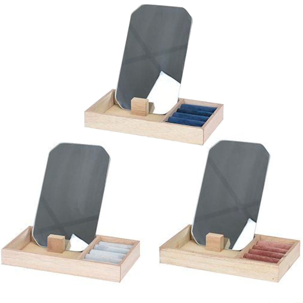 Set de 3 boîtes à bijoux en bois et velours avec miroirs