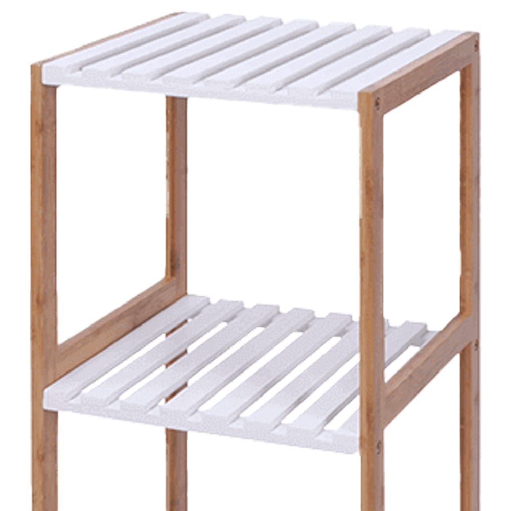 Étagère salle de bain bambou et bois blanc 79x34x33cm