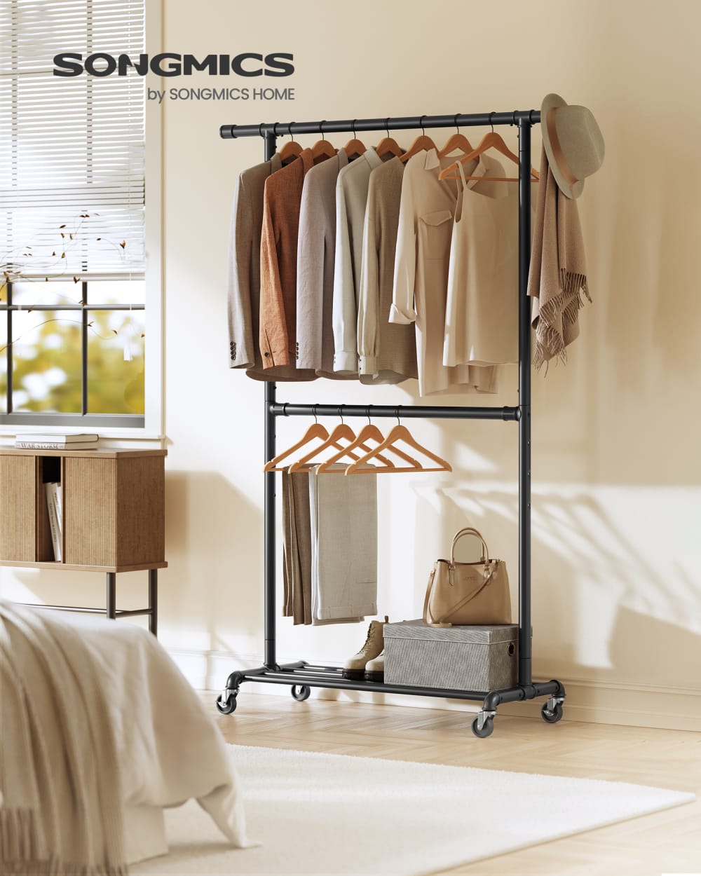 Portemanteau double avec roulettes 49 x 130 x 198 cm 115 kg noir - Maisons du Monde