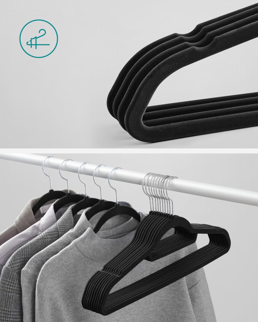 Cintre en velours antiglisse pivotant à 360° noir lot de 20 — vue 4