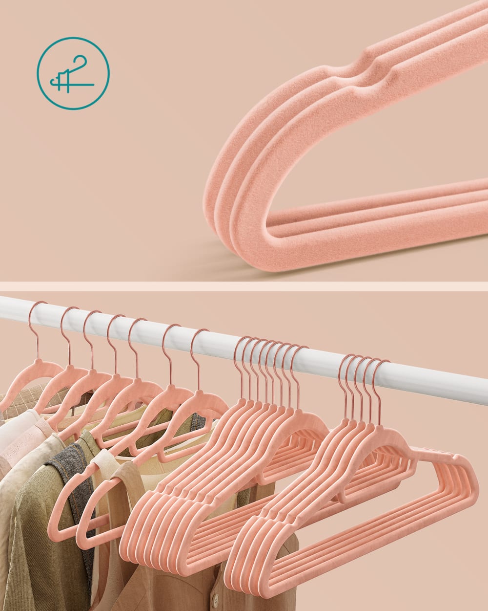 Cintres en velours antidérapants gain 5 kg 43.5 x 22.5 x 0.6 cm rose — vue 4