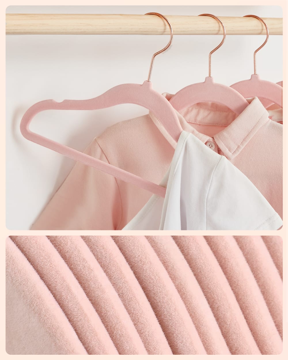 Cintres enfants en velours avec crochets or pivotants rose — vue 4