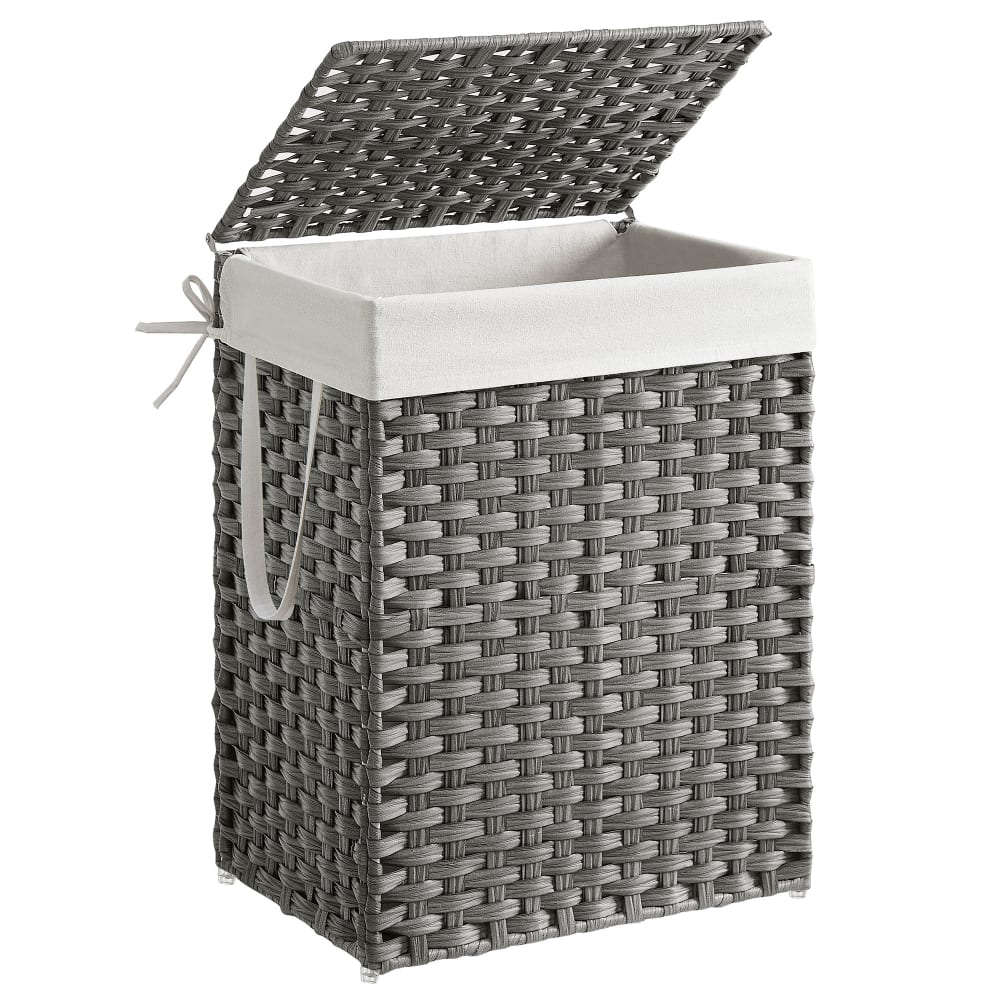 Panier à linge en rotin synthétique pliable 90 l gris et blanc Panier à linge en rotin synthétique pliable 90 l gris et blanc