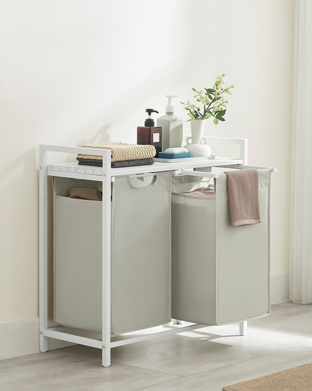 Paniers à linge 2 compartiments effet bois blanc — vue 3