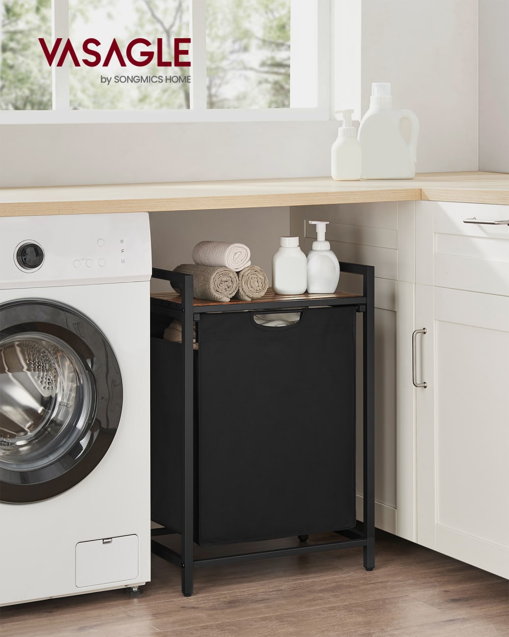 Panier à linge moderne en plastique marron rustique et noir — vue 3