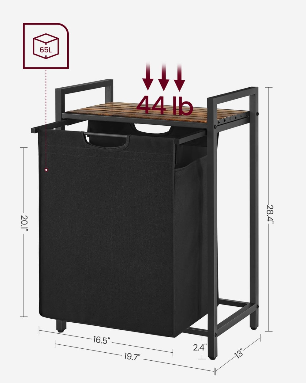 Panier à linge moderne en plastique marron rustique et noir — vue 4