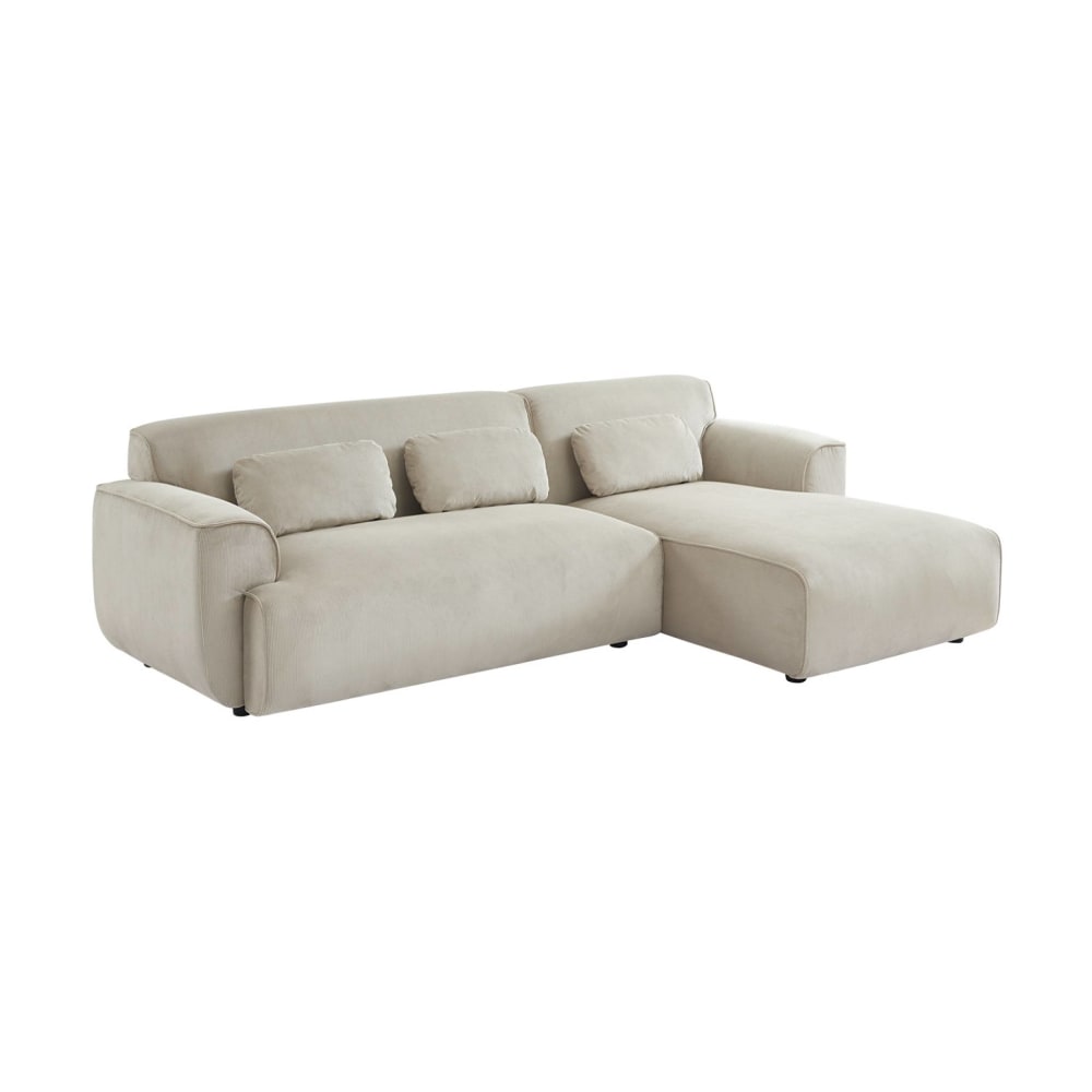 Canapé d'angle droit, 2 à 3 places, velours côtelé beige - Maisons du Monde