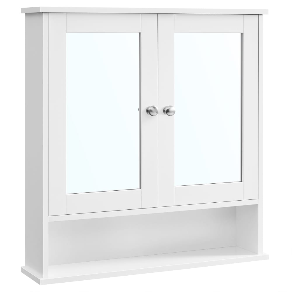 Armoire murale 2 portes 2 miroirs effet bois blanc