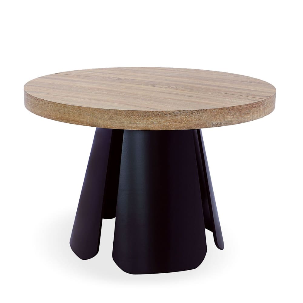 Table ronde extensible chêne clair pieds noir