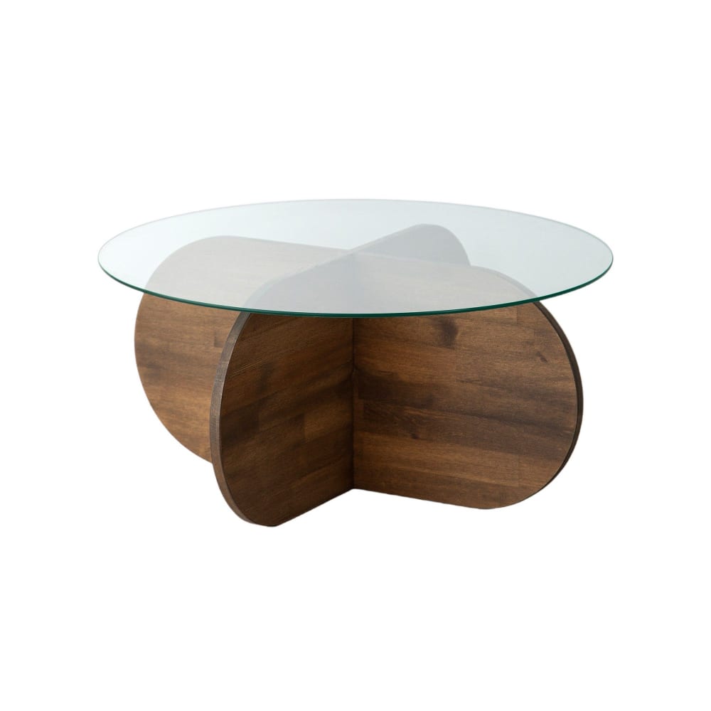 Menzzo Table basse design d75cm pin massif foncé et verre trompé transparent style contemporain Marron Bois - 75x35x75cm