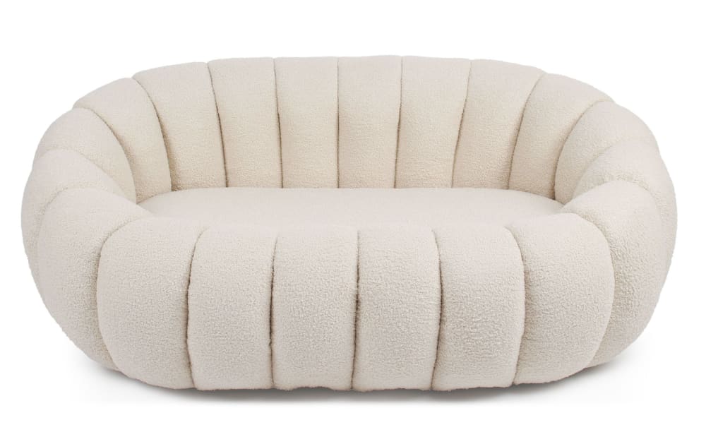 Canapé 2 places design coquillage tissu bouclette crème