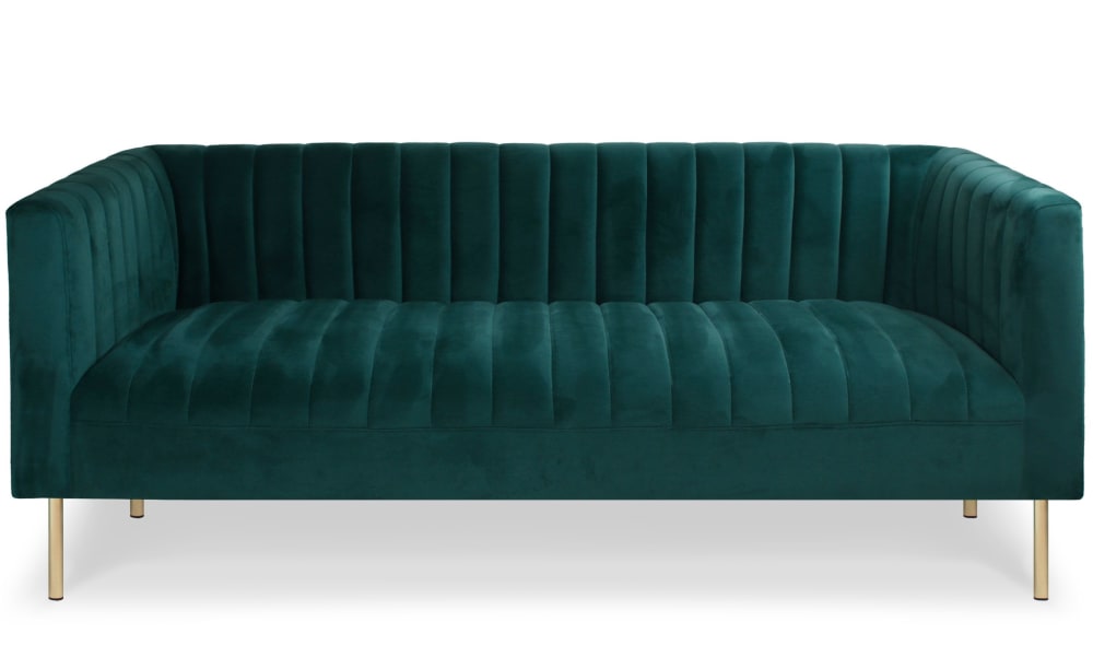 Canapé moderne 3 places à coutures verticales velours vert