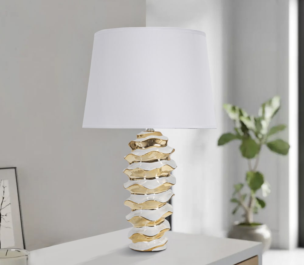 Lampe de table en céramique blanche et dorée ø 33x53 cm — vue 3