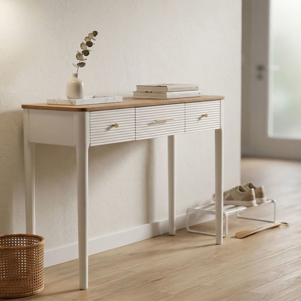 Mauro Ferretti Konsolentisch aus Holz weiß und braun mit 3 Schubladen 107x37x80 cm style classic chic - Holz