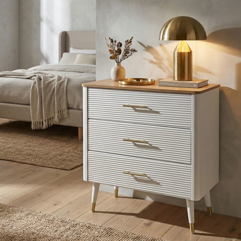Mauro Ferretti Weiße und braune Holzkommode mit 3 Schubladen, 78 x 37 x 80 cm style classic chic Weiß Holz