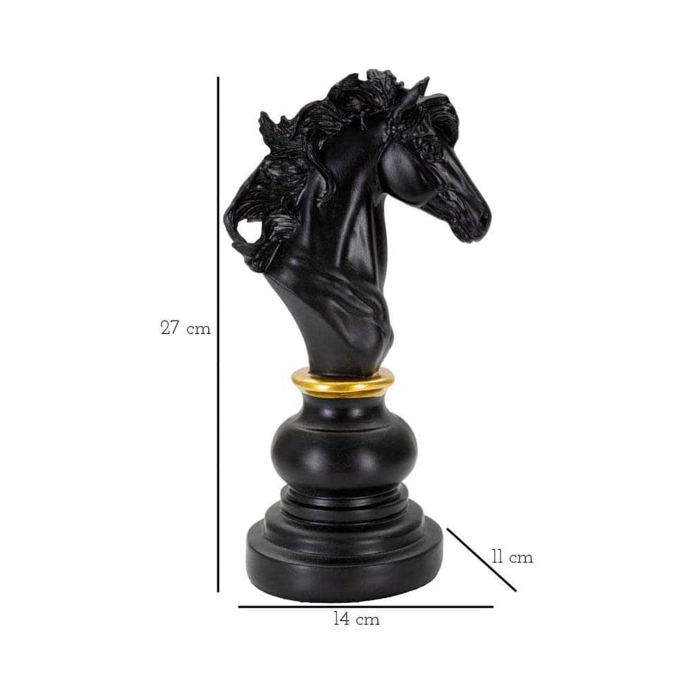 Cheval d’échecs en résine noire et dorée cm 14x11x27 — vue 4