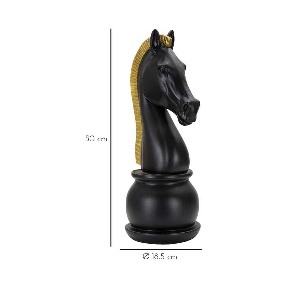 Cheval d’échecs en résine noire et dorée cm ø cm 18,5x50 — vue 4