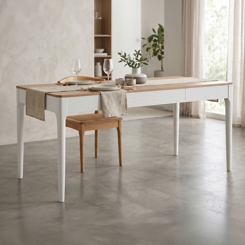Mauro Ferretti Rechteckiger Esstisch aus weiß-braunem Holz, 180 x 90 x 80 cm style classic chic - Holz