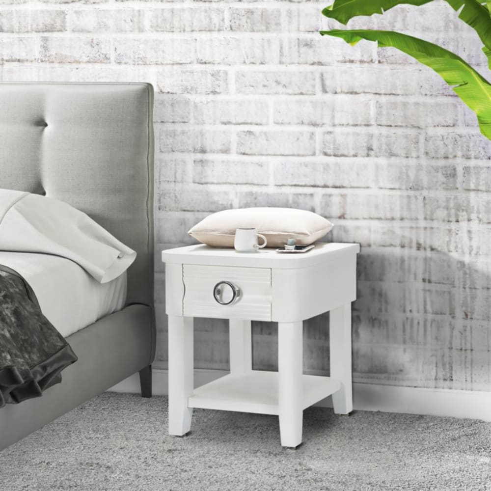 Mauro Ferretti Nachttisch mit Schublade und Ablage aus weißem Holz, 45 x 40 x 54 cm style classic chic - Holz
