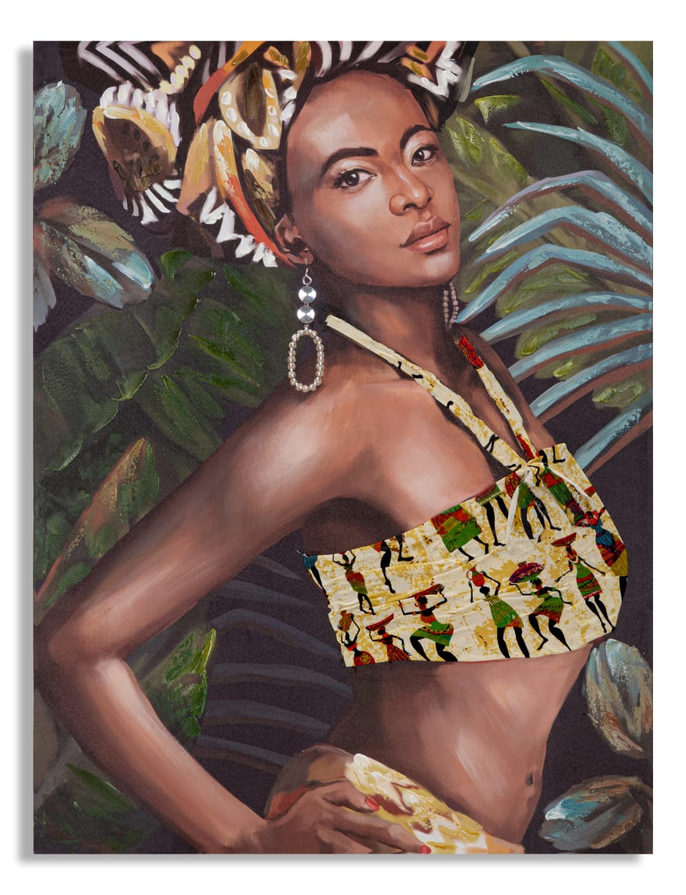 Peinture sur toile multicolore femme avec applications cm 90x3x120