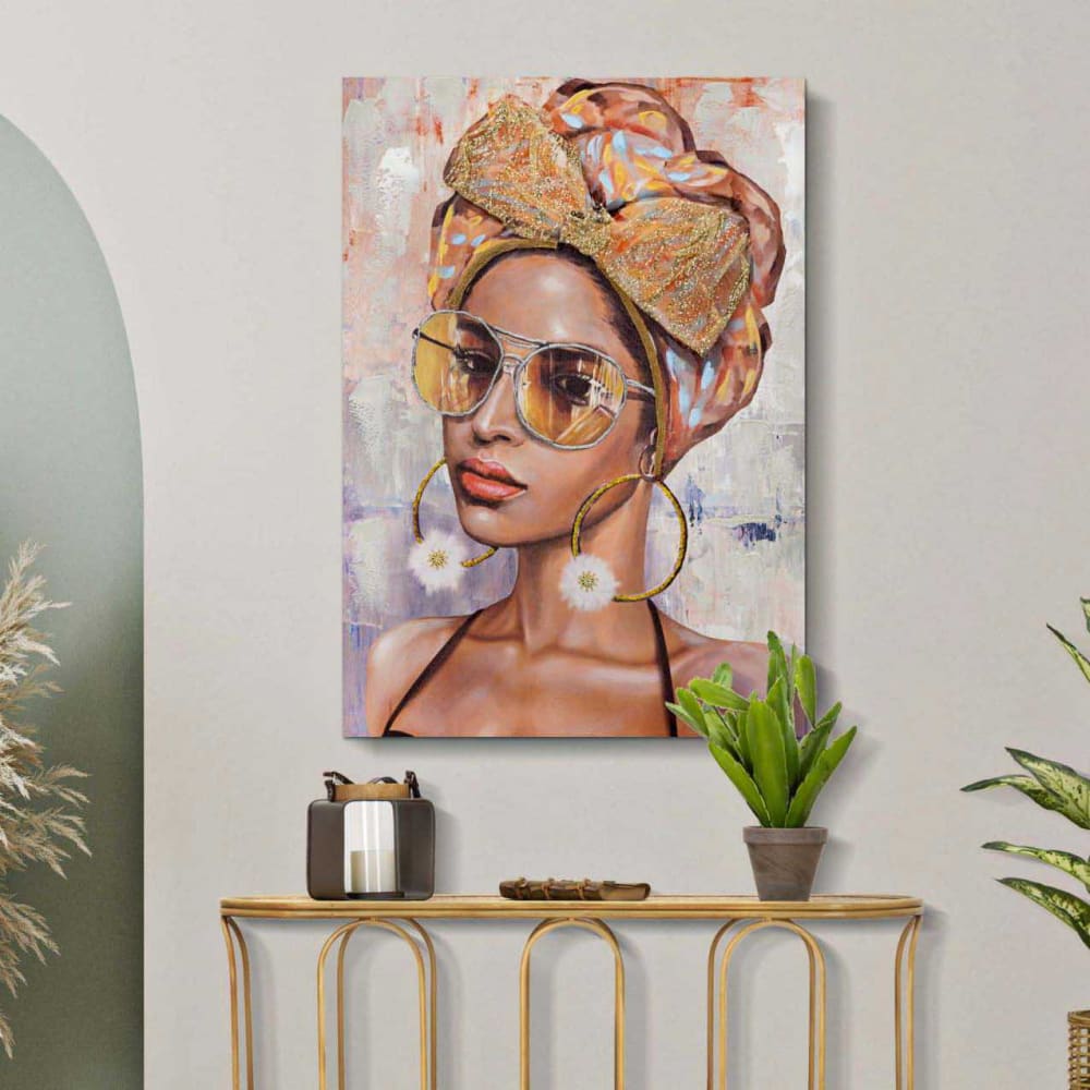 Peinture sur toile multicolore femme avec des applications cm 70x3x100