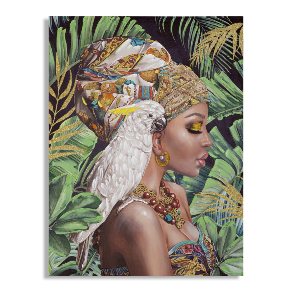 Peinture sur toile multicolore femme avec applications 90x3x120 cm