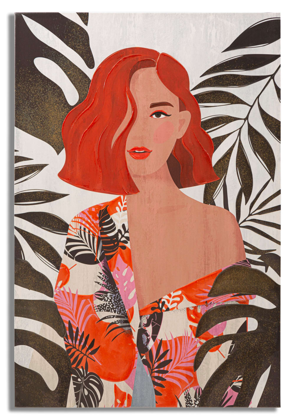 Impression sur toile femme avec des feuilles 80x2,8x120  cm
