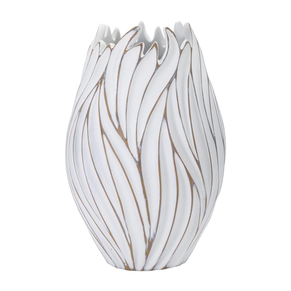 Vase en résine blanche avec décorations en relief Ø cm 27x41,5 — Beyit