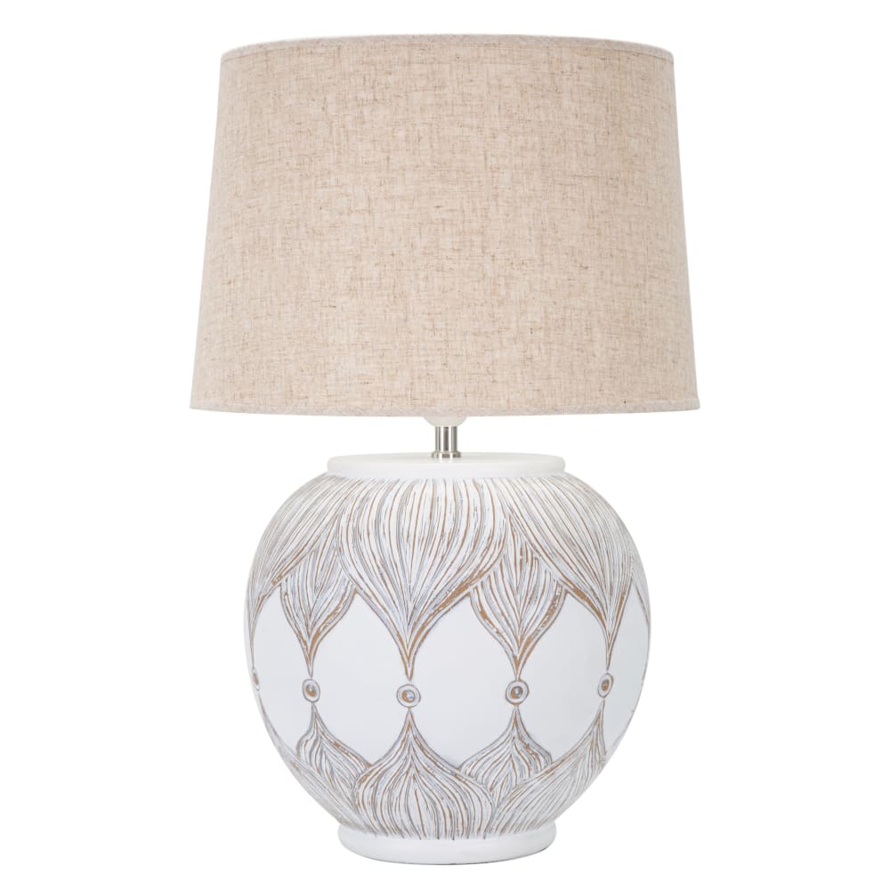 Lampe de table en résine blanche avec abat-jour beige Ø 38x59 cm