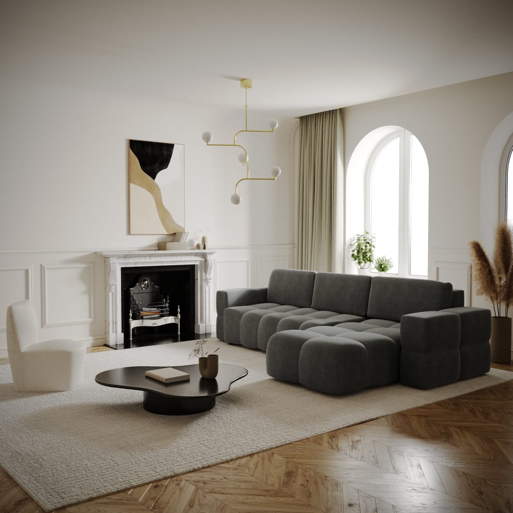 Canapé d'angle droit convertible 5 places en velours gris graphite - Maisons du Monde