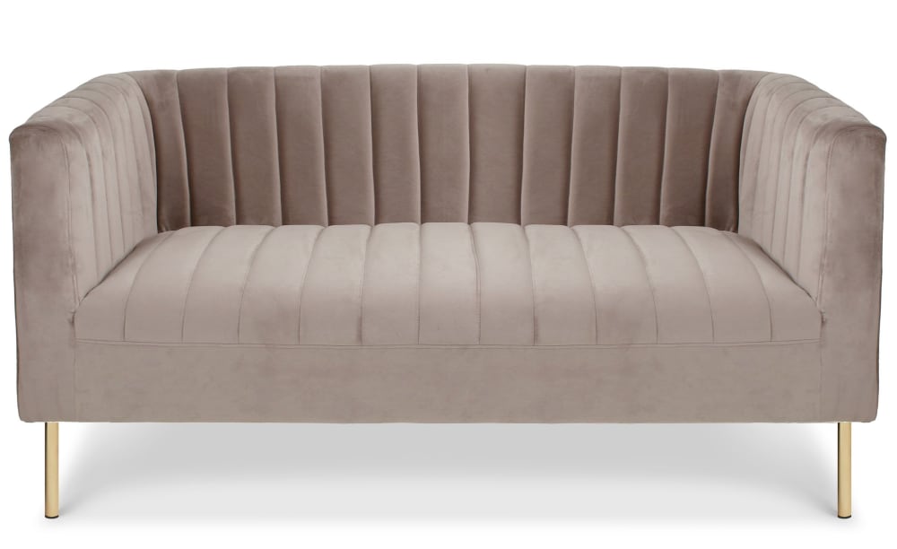 Canapé moderne 2 places à coutures verticales velours taupe