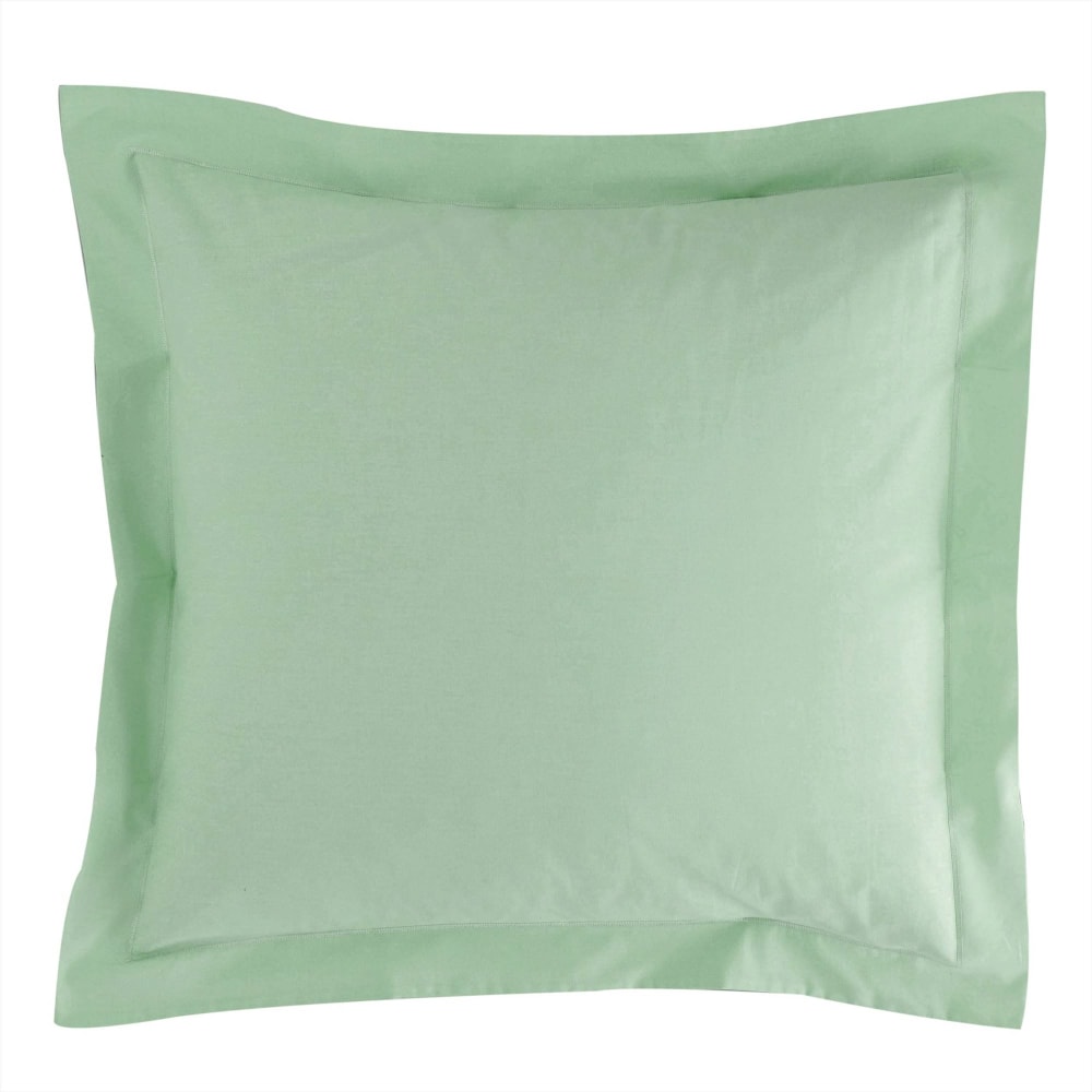 Taie volant en coton vert jade 50x70cm