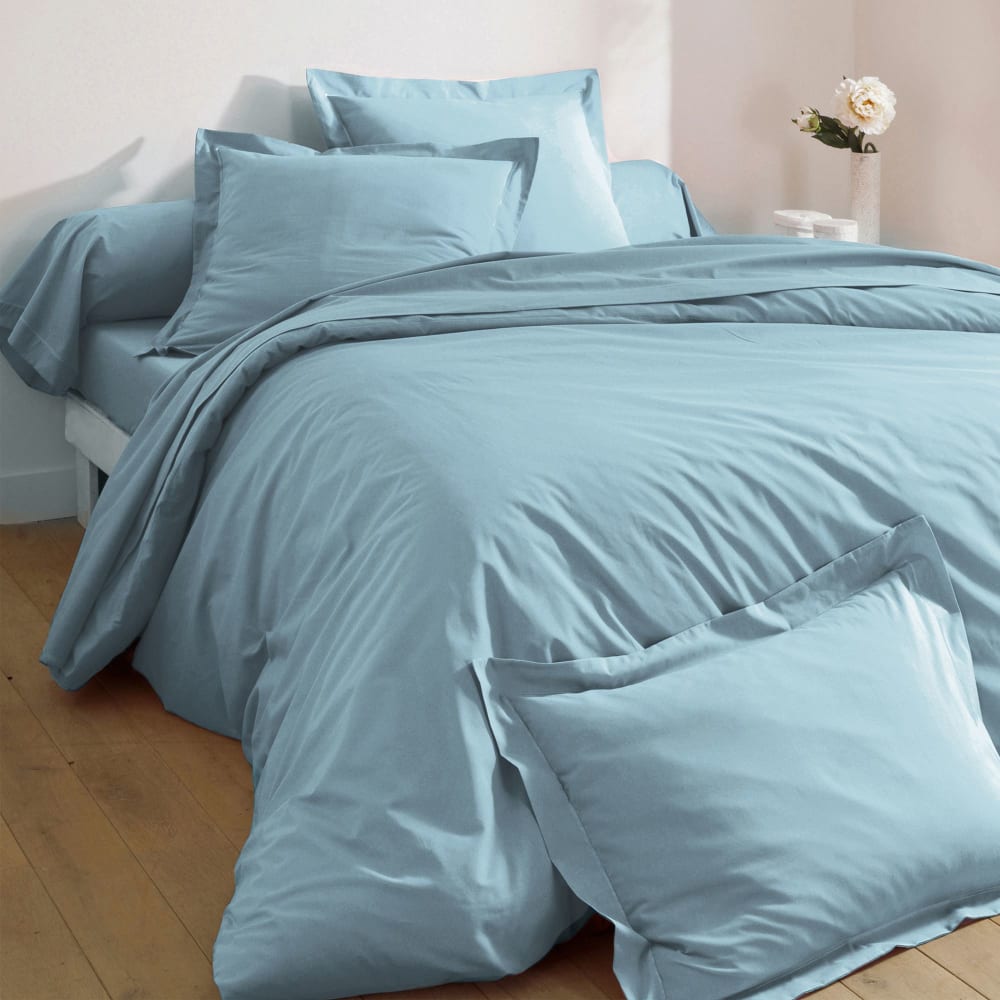 Drap-housse en coton bleu glacier 140x200x28cm — vue 3