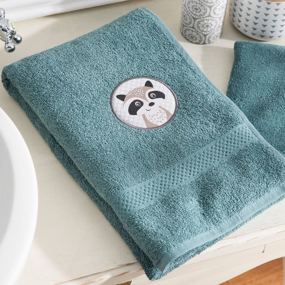 Serviette de toilette + gant en coton bleu 50x90cm