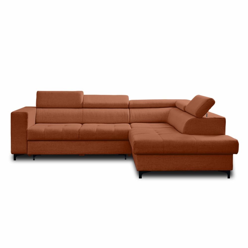Canapé d'angle droit convertible 5 places en tissu terracotta
