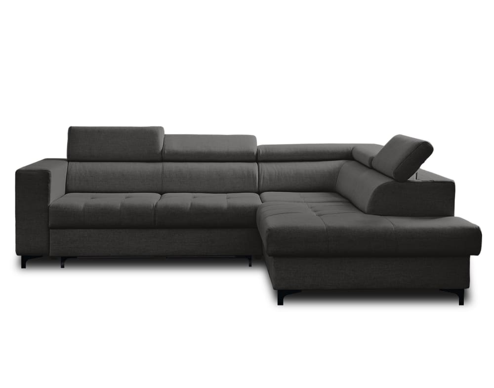 Canapé d'angle droit convertible 5 places en tissu gris foncé