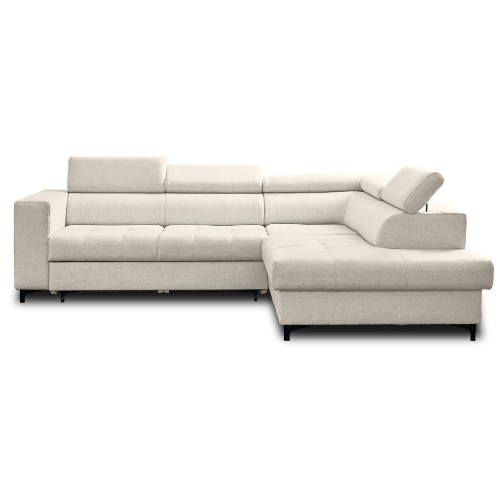 Canapé d'angle droit convertible 5 places en tissu beige