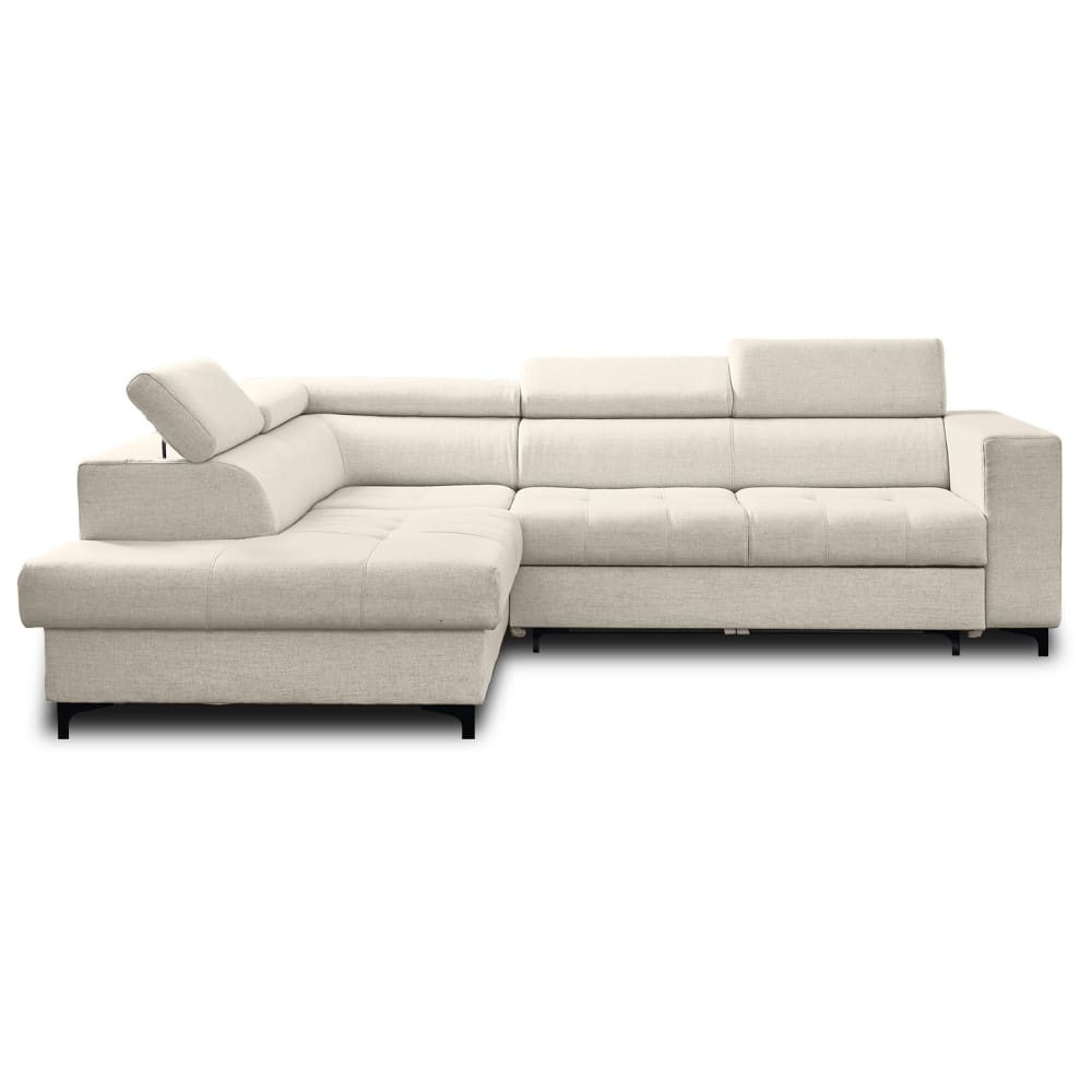 Canapé d'angle gauche convertible 5 places en tissu beige