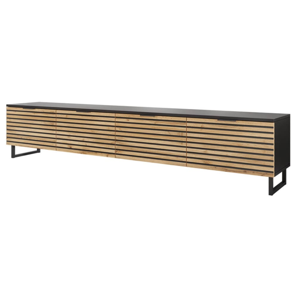 Meuble TV style contemporain 200 cm noir / bois