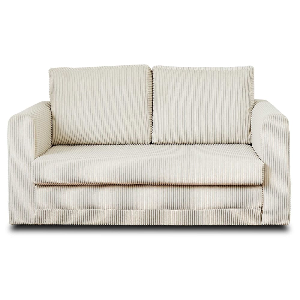 Canapé droit convertible 2 places en velours côtelé beige