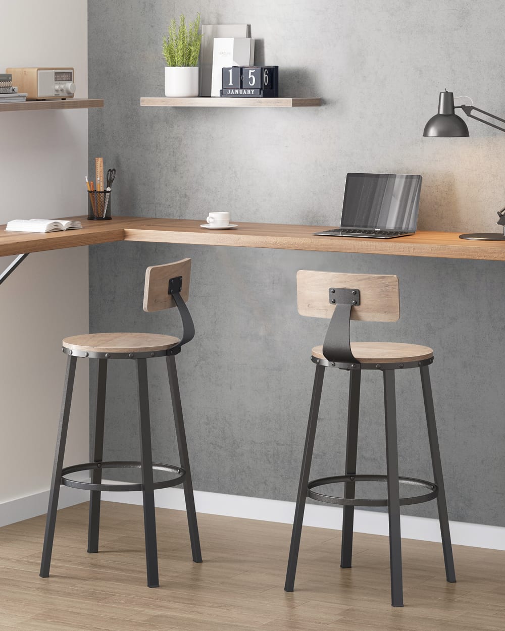 Tabourets de bar moderne avec dossier cadre en acier gris