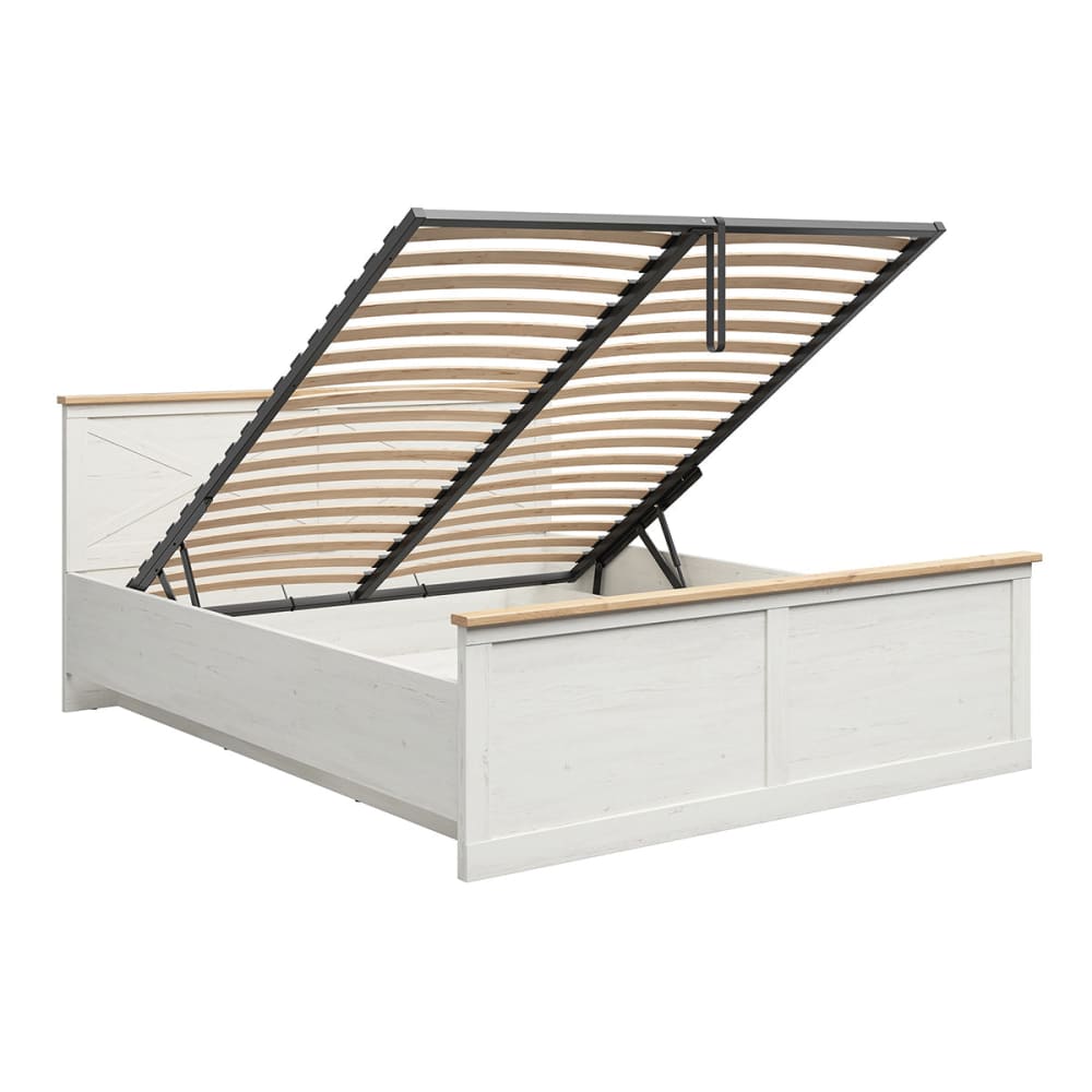 Lit coffre 180x200 sommier inclus panneaux de particules blanc