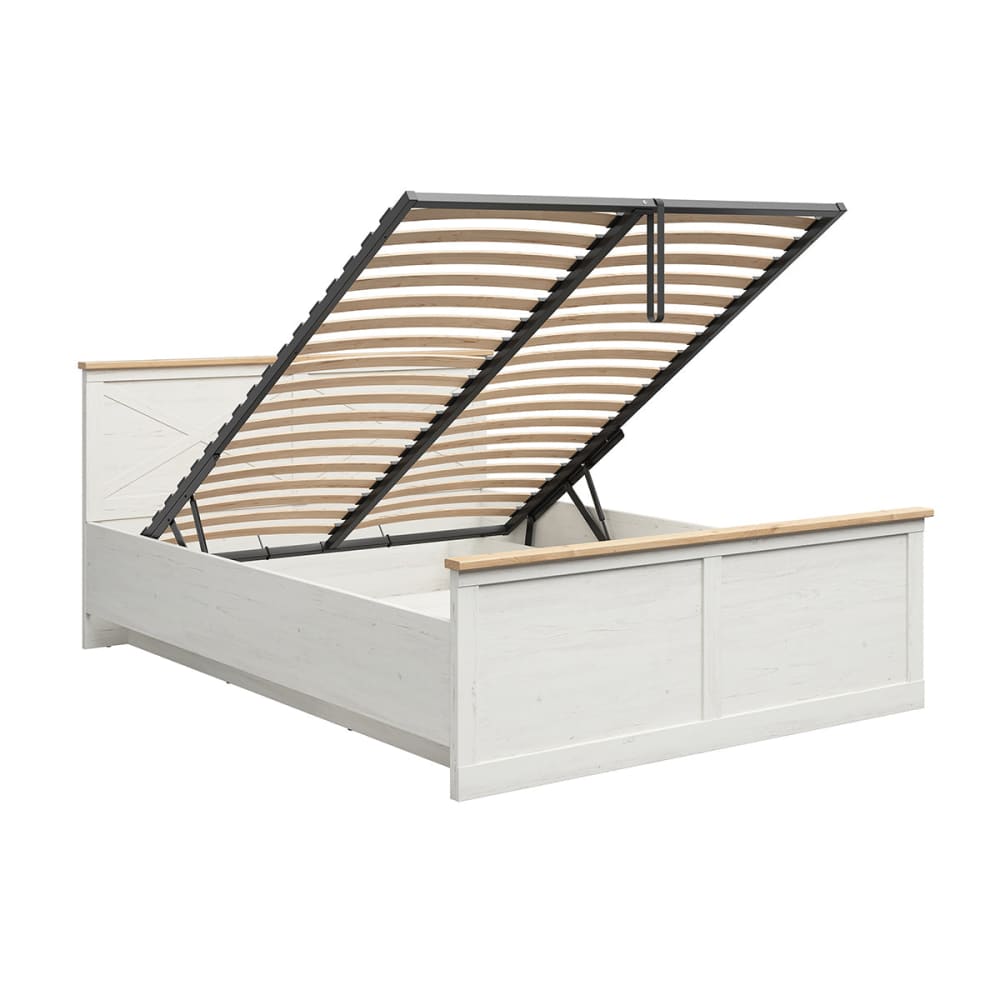 Lit coffre 160x200 sommier inclus panneaux de particules blanc