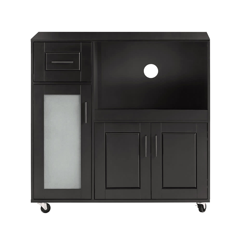 SoBuy Sideboard auf Rollen mit Mikrowellenregal und Türen Holz Schwarz Schwarz Spanplatte