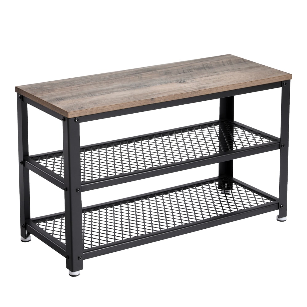 VASAGLE Banc de rangement à chaussures étagère 73 x 30 x 45 cm noir style industriel Gris Panneau De Particules - 73x45x30cm