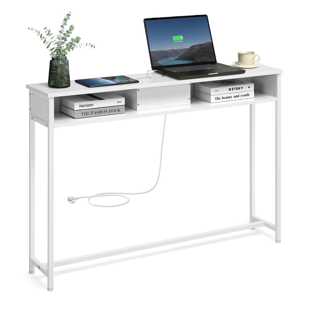 Table avec prises d'appoint à 2 compartiments gain de place blanc - Maisons du Monde