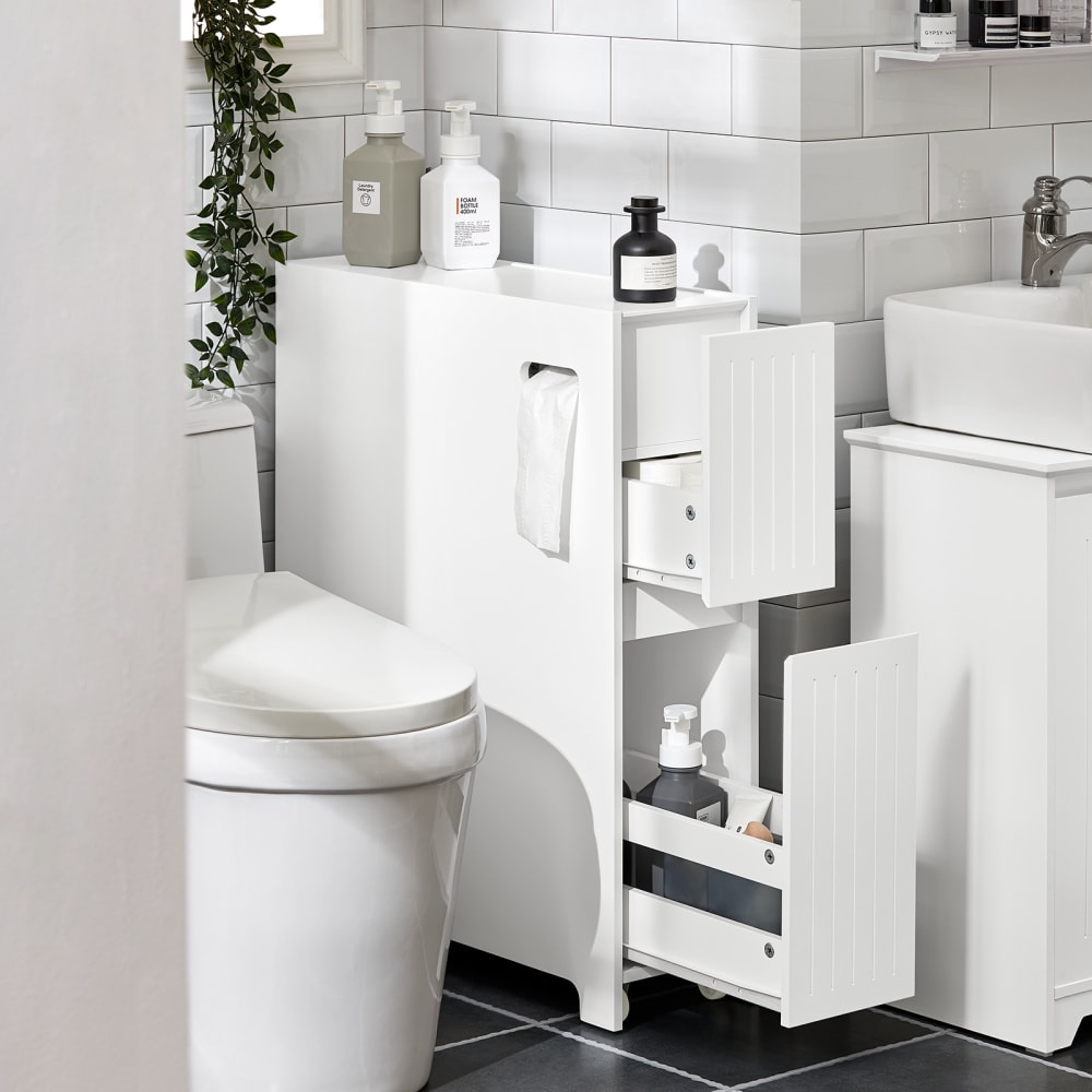 Armoire wc toilettes compact avec 2 tiroirs effet bois blanch - Maisons du Monde