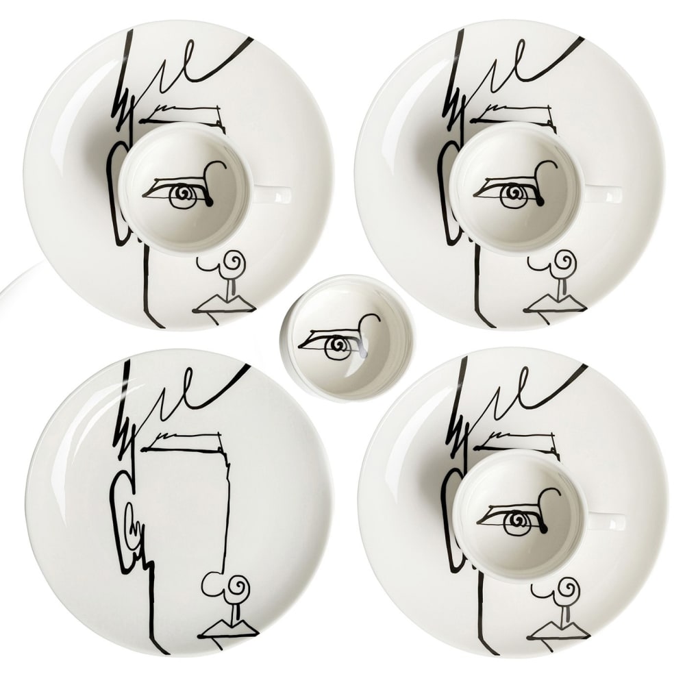 Tasse avec coupelle visage homme noir et blanc - lot de 4 - Maisons du Monde